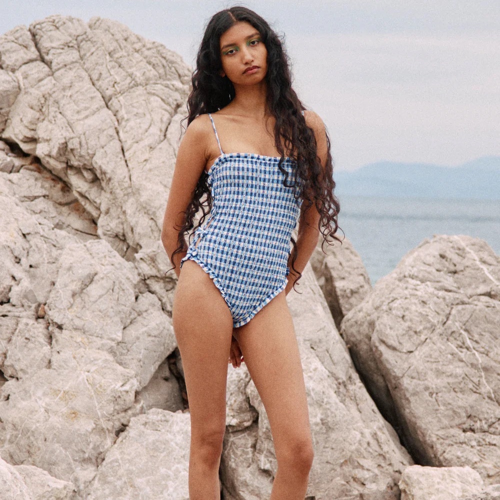 Damson Madder Betty Swimsuit - Blue Margot Gingham New US 8 / UK 12